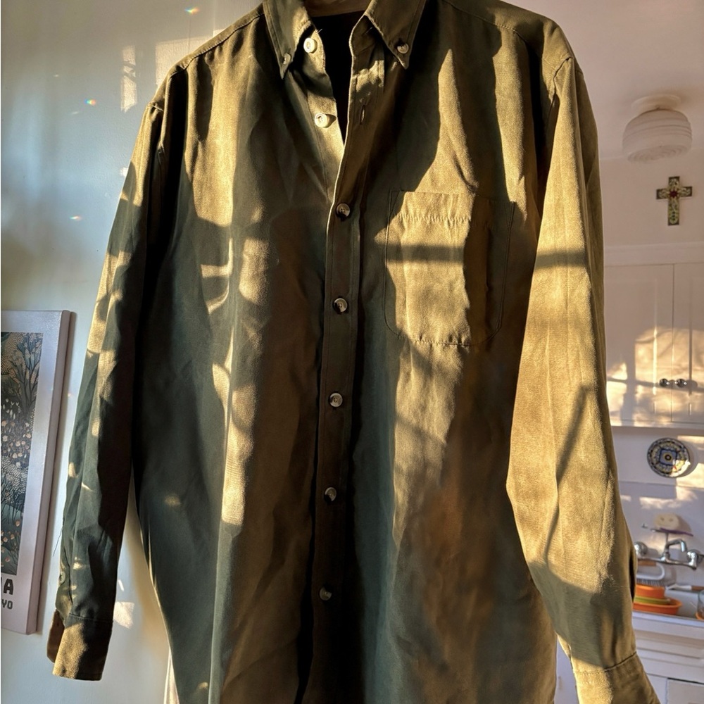 Micro Suede Oversized Button-Up Shirt